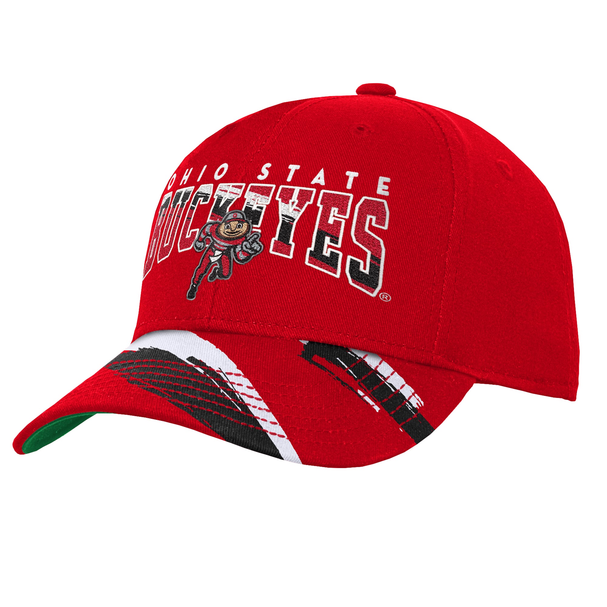 Youth Mitchell & Ness Scarlet Ohio State Buckeyes Mascot Streaks Pro Crown Adjustable Hat