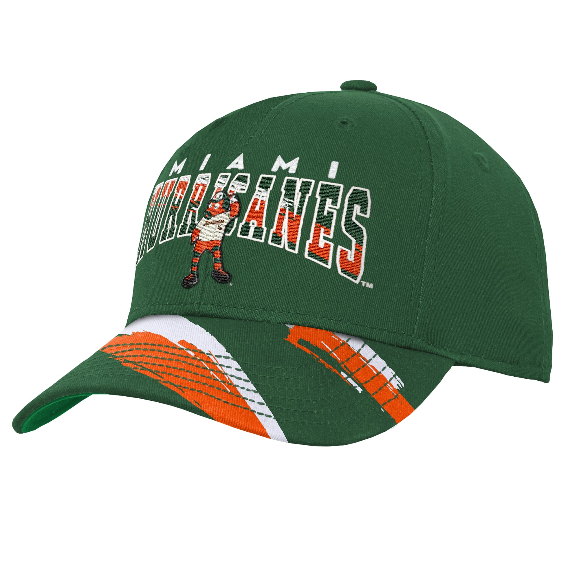 Youth Mitchell & Ness Green Miami Hurricanes Mascot Streaks Pro Crown Adjustable Hat