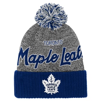 Youth Mitchell & Ness Blue/Gray Toronto Maple Leafs Mascot Cuffed Knit Hat with Pom