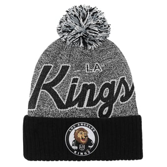Youth Mitchell & Ness Black/Gray Los Angeles Kings Mascot Cuffed Knit Hat with Pom