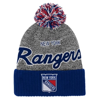 Youth Mitchell & Ness Blue/Gray New York Rangers Mascot Cuffed Knit Hat with Pom