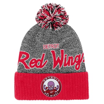Youth Mitchell & Ness Red/Gray Detroit Red Wings Mascot Cuffed Knit Hat with Pom