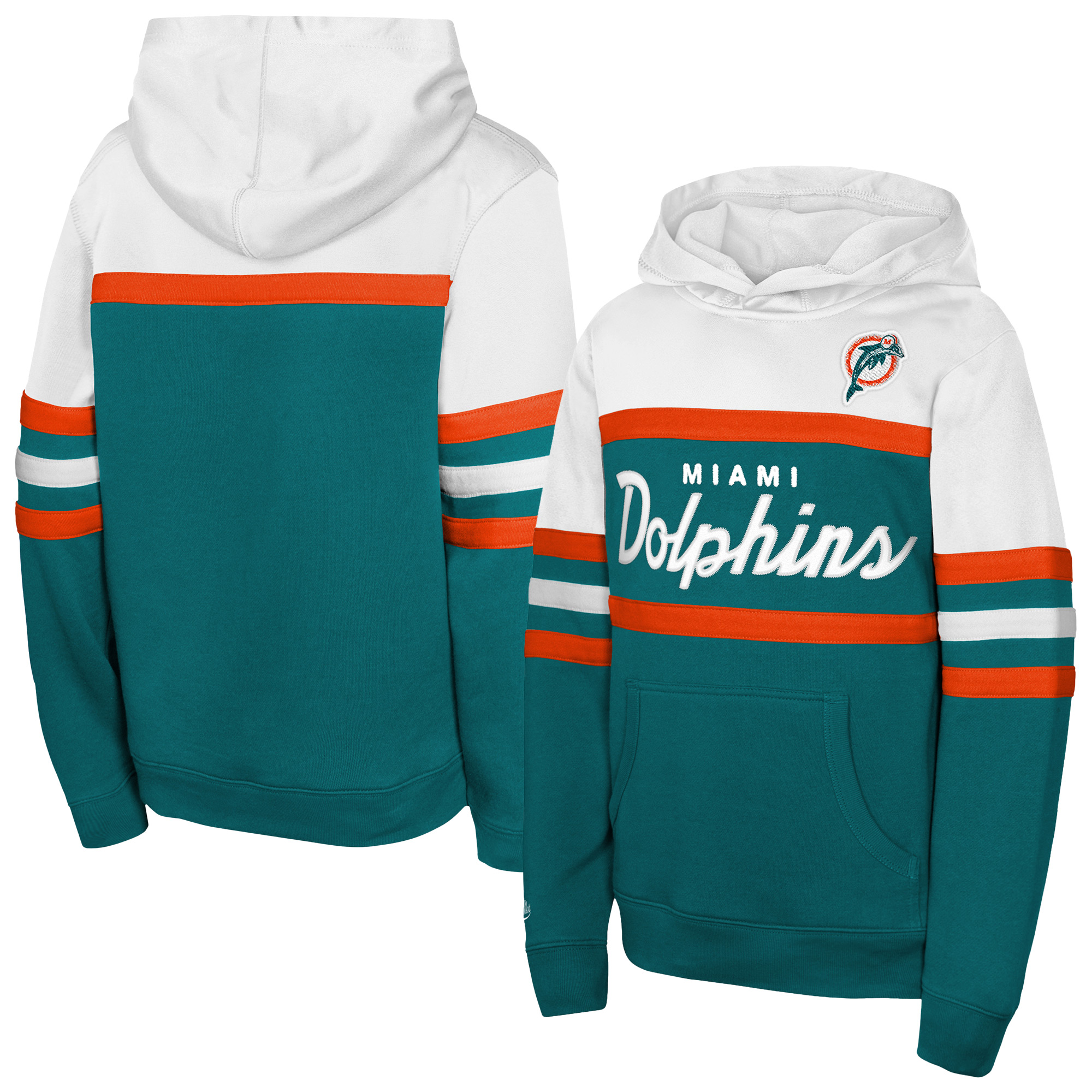 Mitchell & Ness Big Boys' and Girls' Aqua Miami Dolphins Throwback Head Coach Hoodie - Aqua
