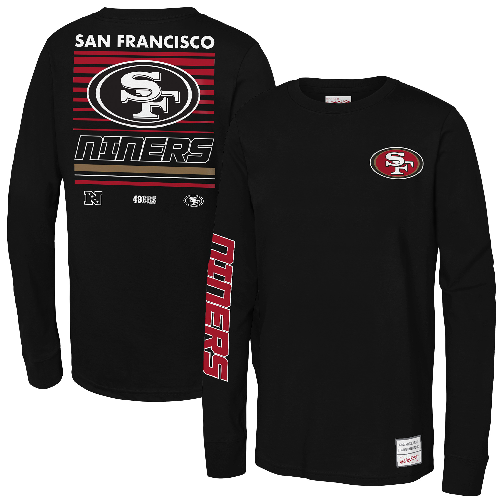 Youth Mitchell & Ness Black San Francisco 49ers Triple Play Long Sleeve T-Shirt