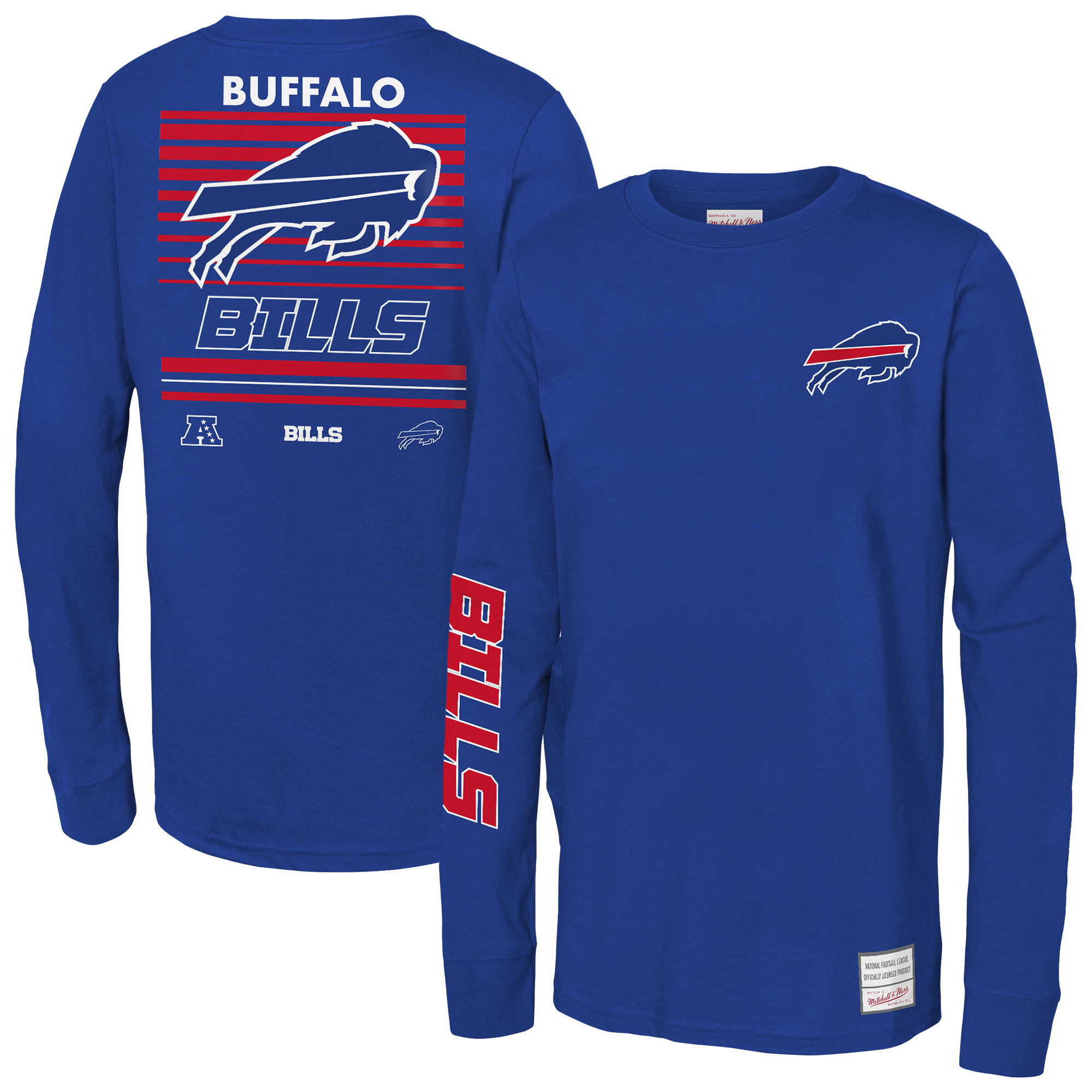 Youth Mitchell & Ness Royal Buffalo Bills Triple Play Long Sleeve T-Shirt