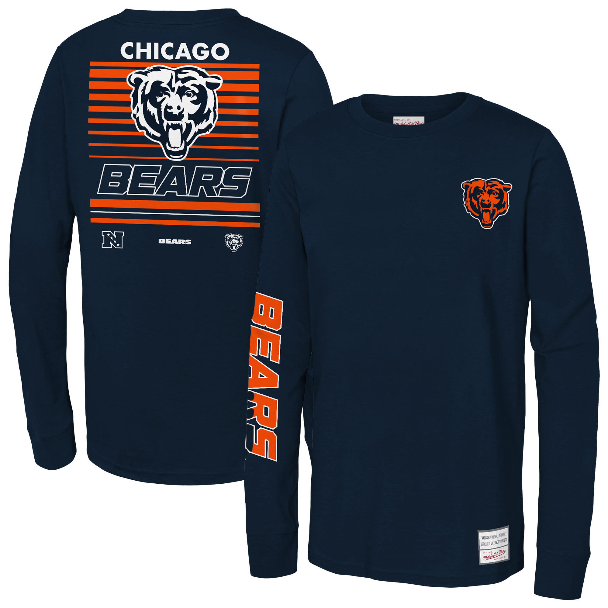 Youth Mitchell & Ness Navy Chicago Bears Triple Play Long Sleeve T-Shirt