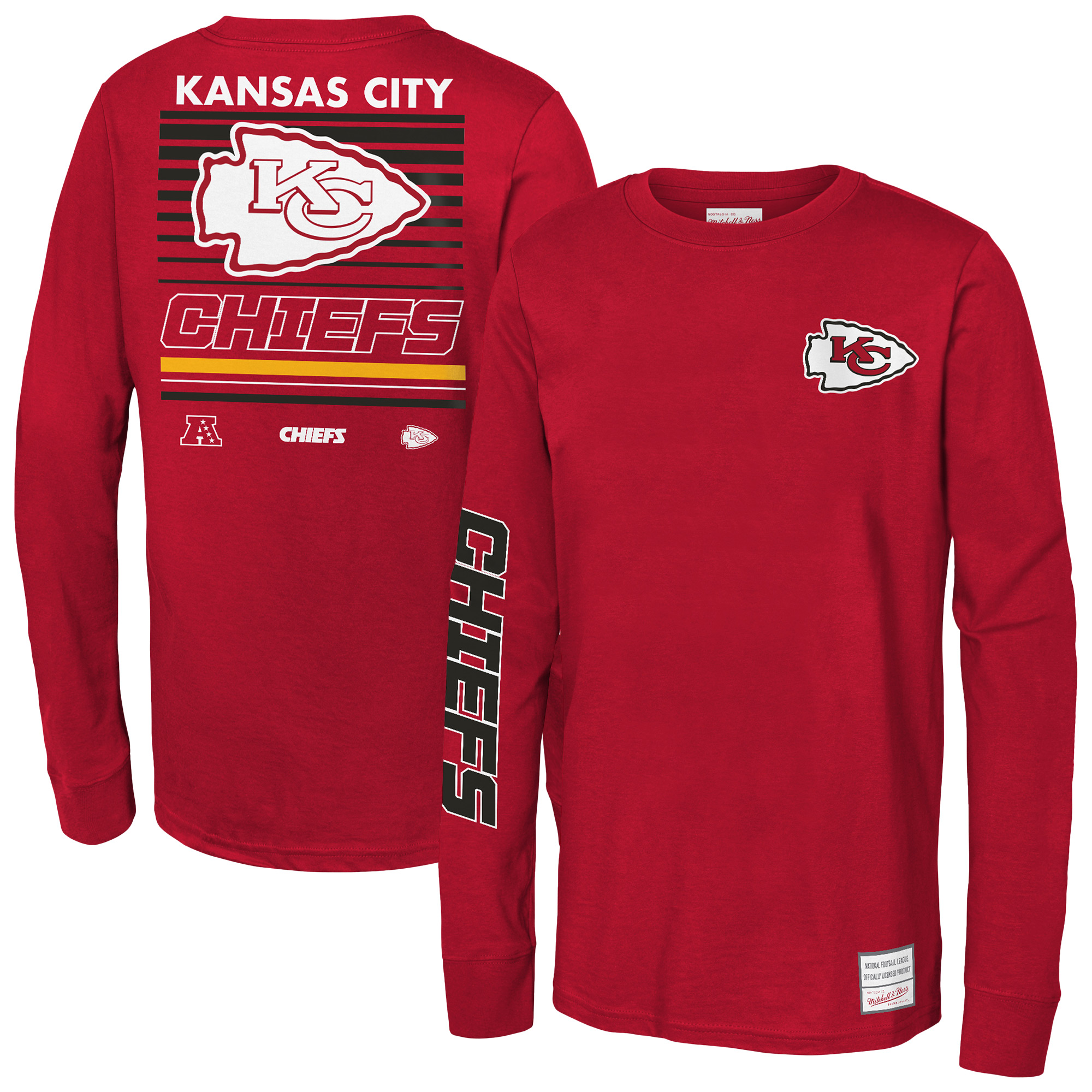Youth Mitchell & Ness Red Kansas City Chiefs Triple Play Long Sleeve T-Shirt