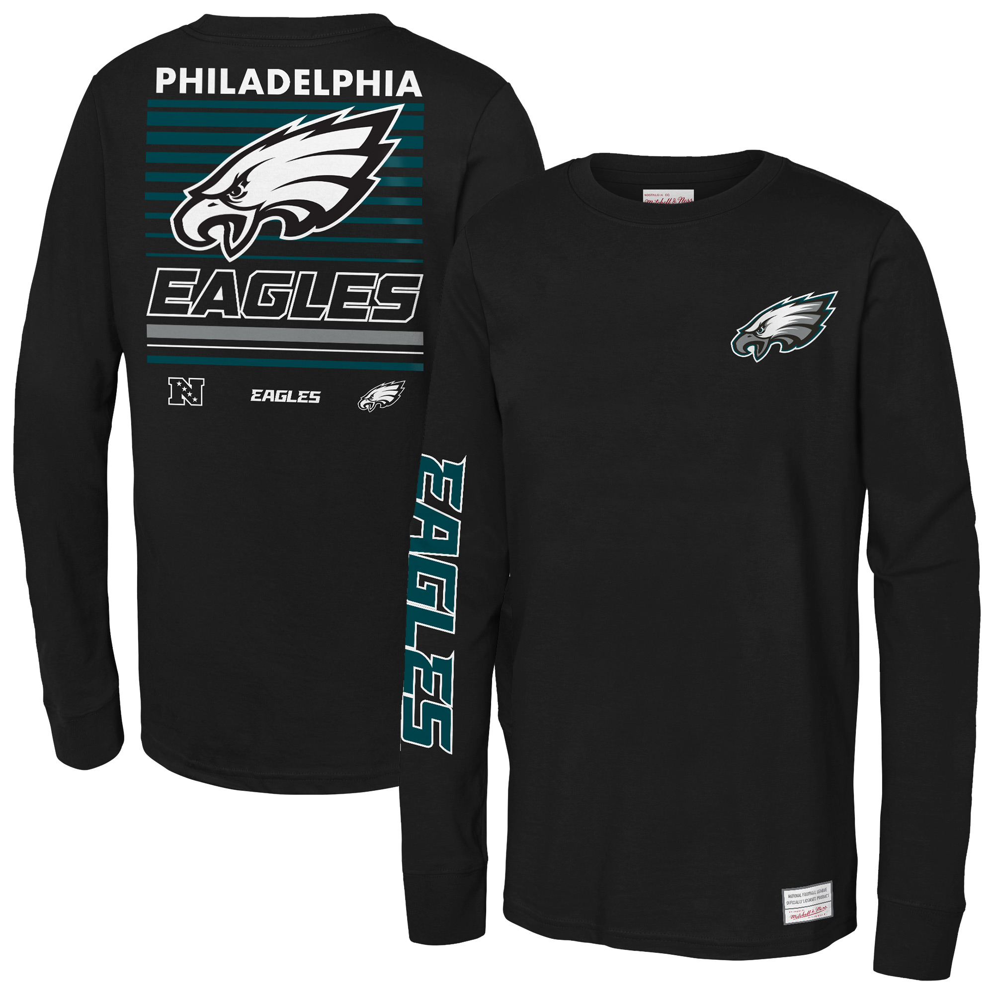 Youth Mitchell & Ness Black Philadelphia Eagles Triple Play Long Sleeve T-Shirt