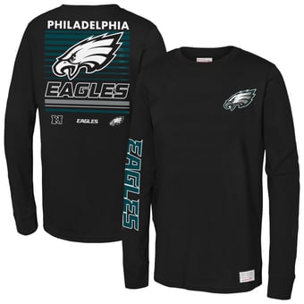 Youth Mitchell & Ness Black Philadelphia Eagles Triple Play Long Sleeve T-Shirt