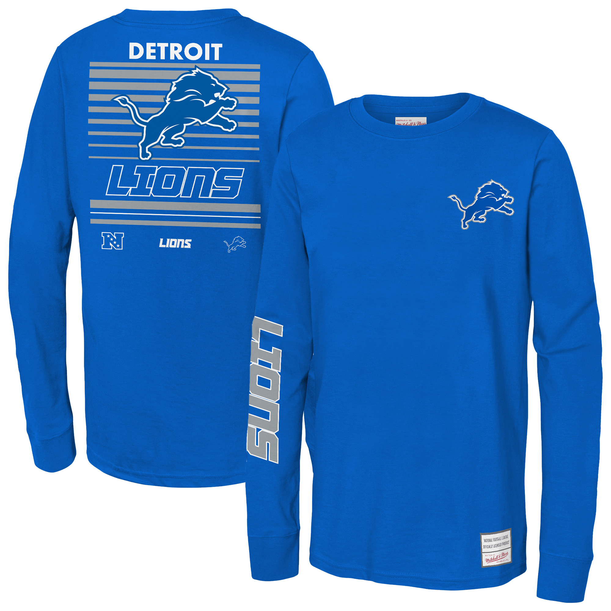 Youth Mitchell & Ness Blue Detroit Lions Triple Play Long Sleeve T-Shirt