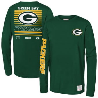 Youth Mitchell & Ness Green Green Bay Packers Triple Play Long Sleeve T-Shirt
