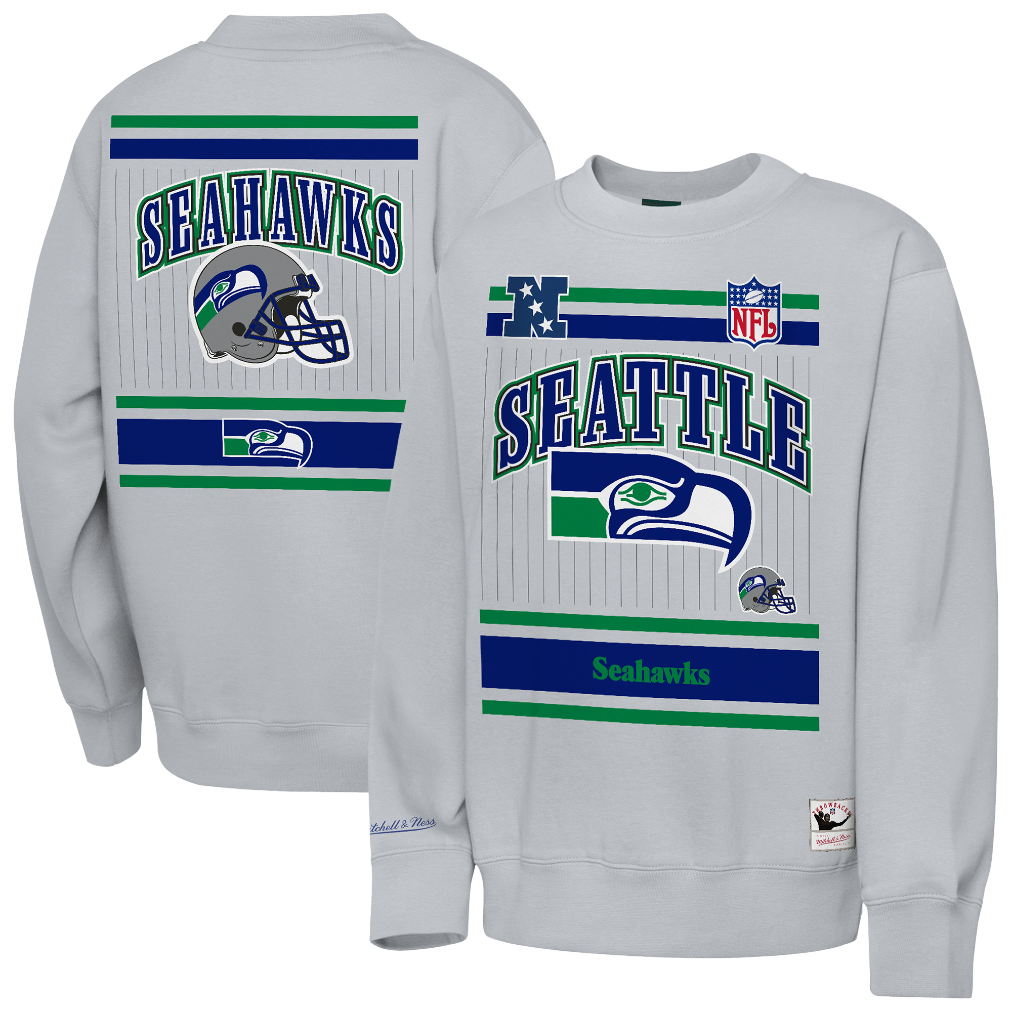 Youth Mitchell & Ness  Heather Gray Seattle Seahawks Maxxed Out Fleece Fleece Crew Sweatshirt