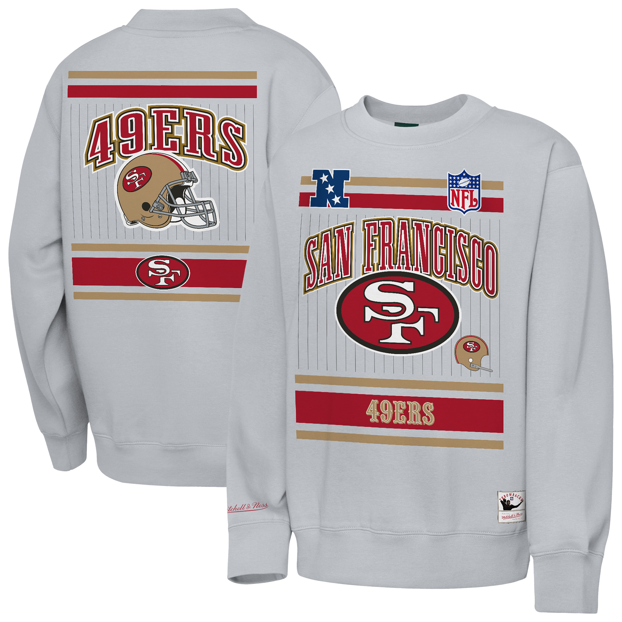 Youth Mitchell & Ness Heather Gray San Francisco 49ers Maxxed Out Fleece Fleece Crew Sweatshirt