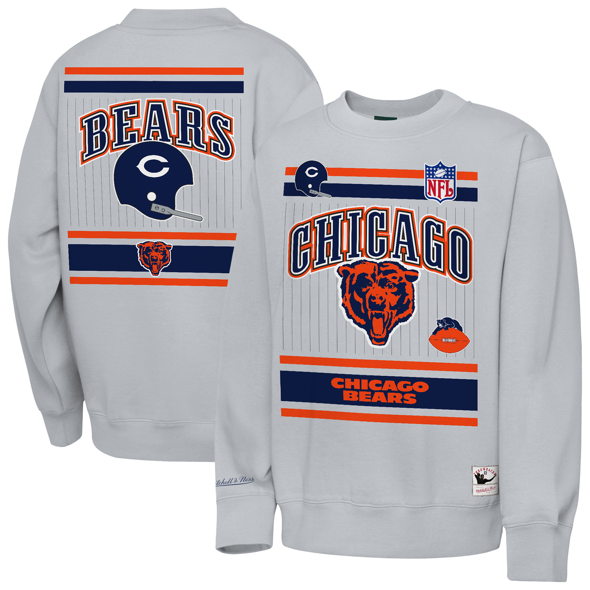 Youth Mitchell & Ness Heather Gray Chicago Bears Maxxed Out Fleece Fleece Crew Sweatshirt