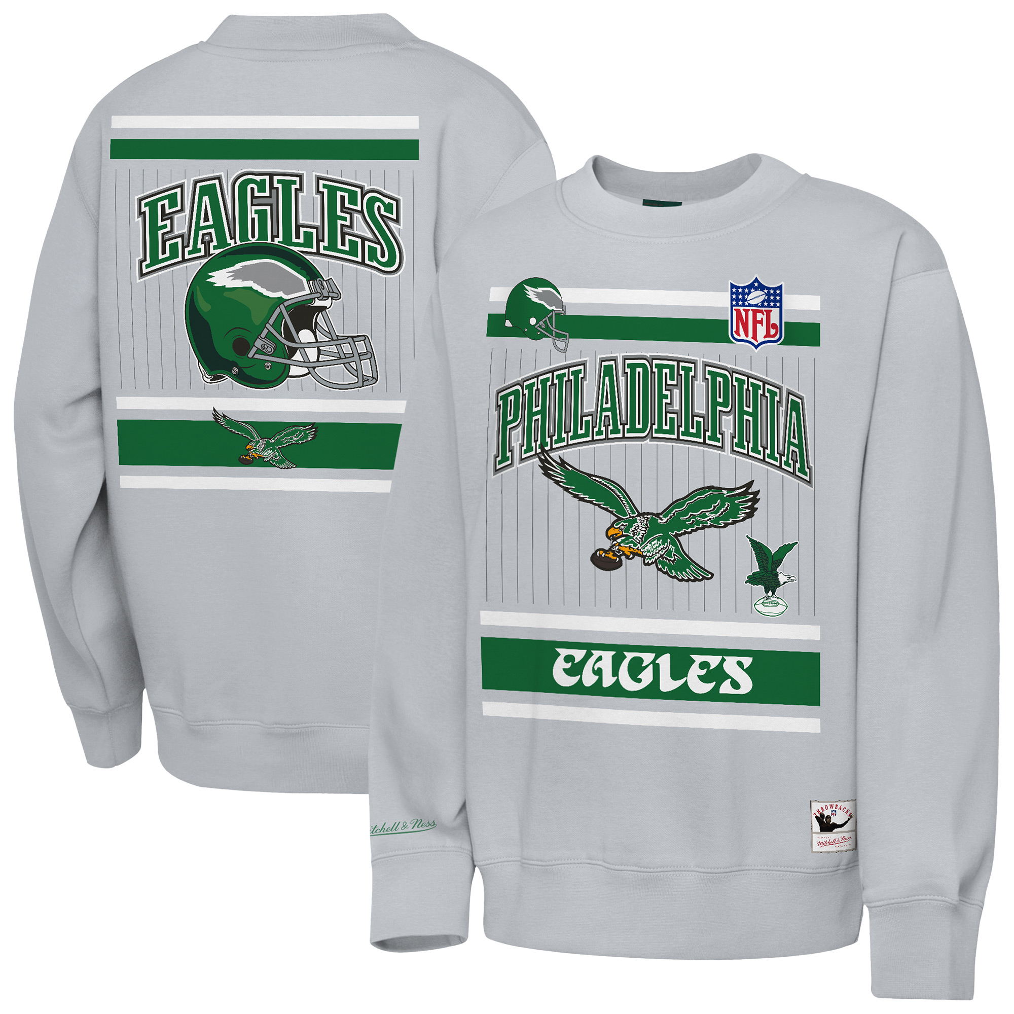Youth Mitchell & Ness  Heather Gray Philadelphia Eagles Maxxed Out Fleece Fleece Crew Sweatshirt