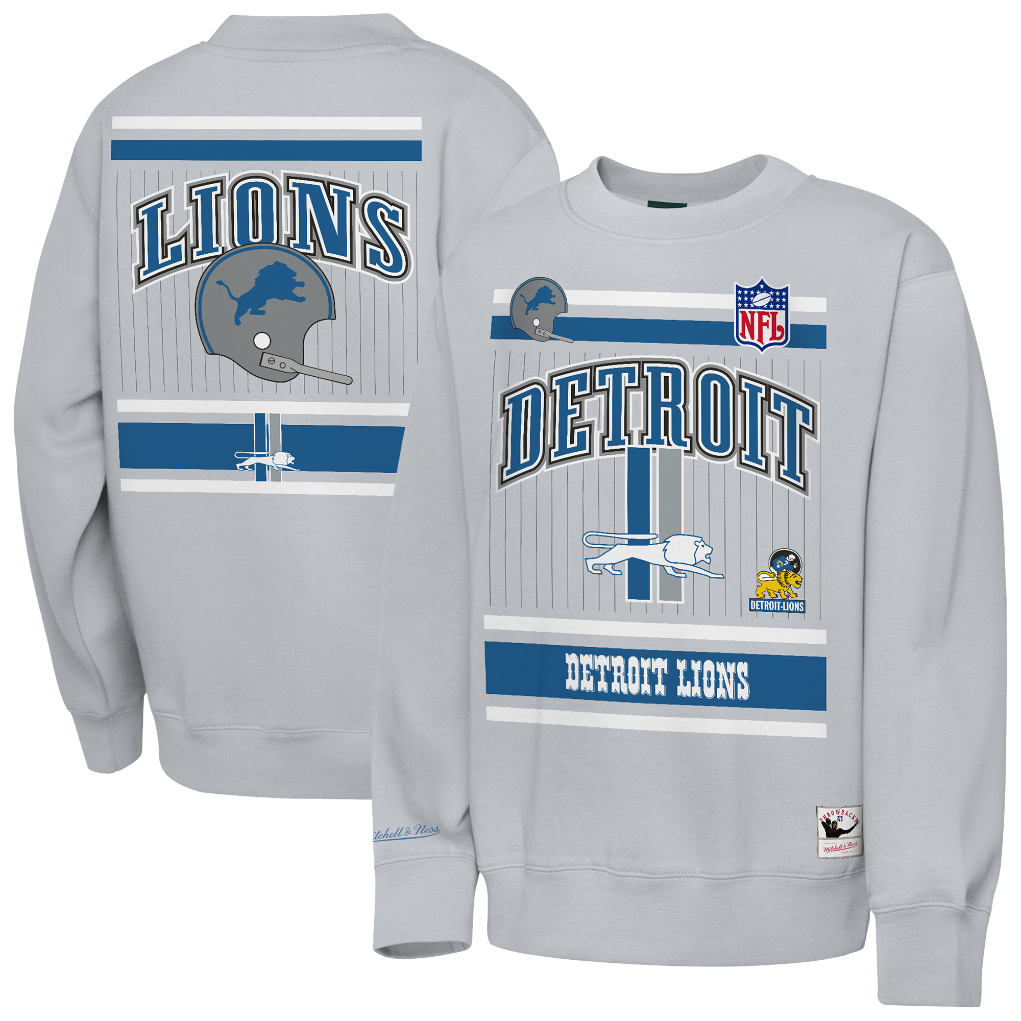 Youth Mitchell & Ness  Heather Gray Detroit Lions Maxxed Out Fleece Fleece Crew Sweatshirt