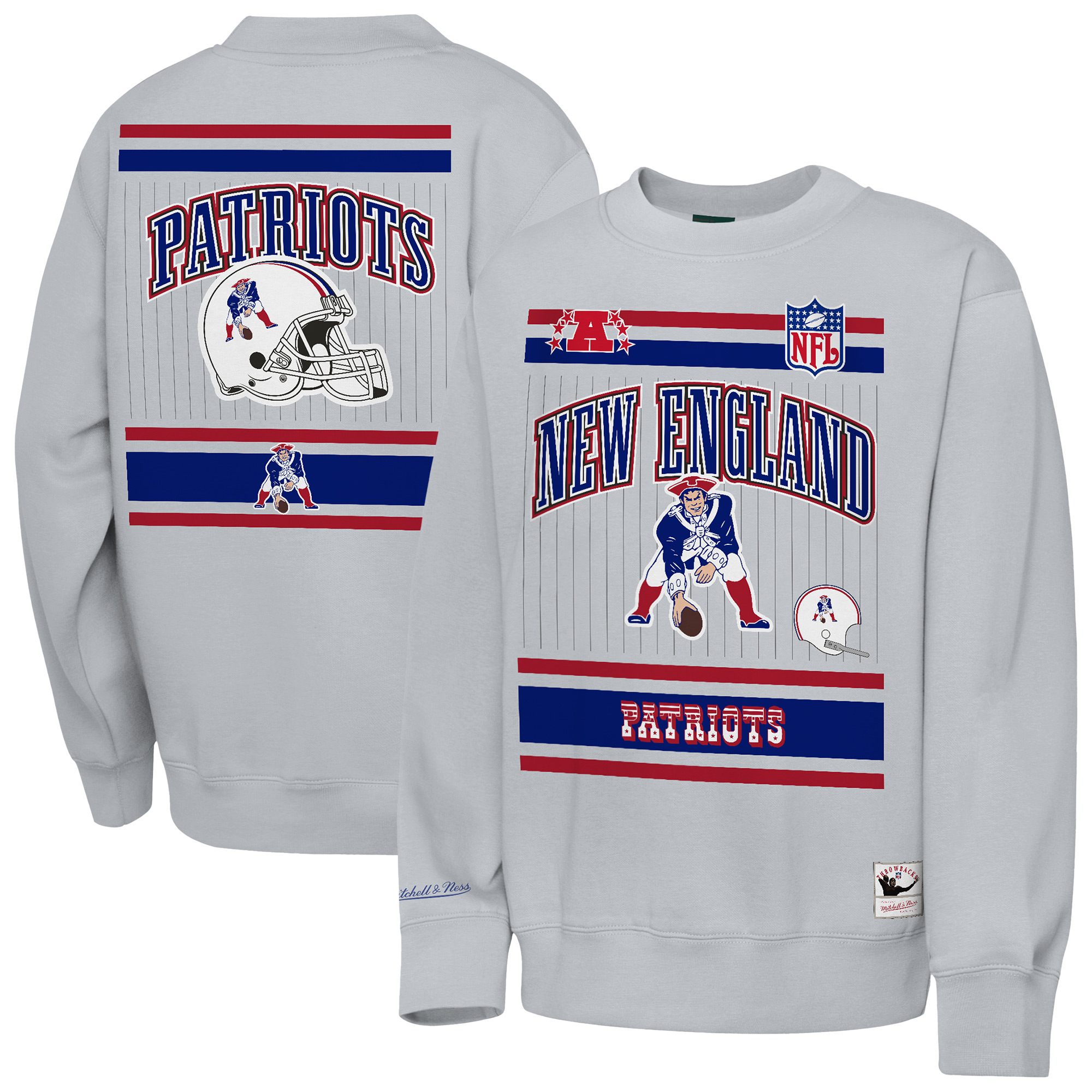Youth Mitchell & Ness  Heather Gray New England Patriots Maxxed Out Fleece Fleece Crew Sweatshirt