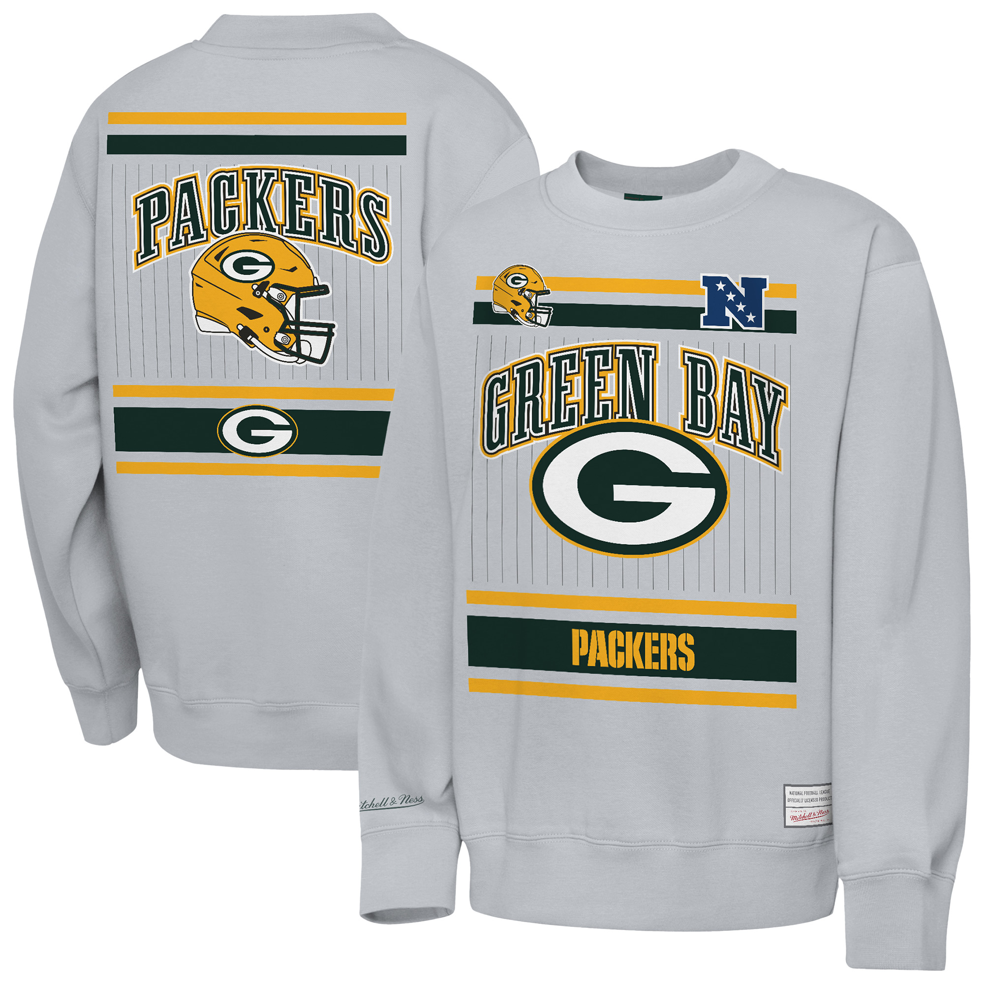 Youth Mitchell & Ness  Heather Gray Green Bay Packers Maxxed Out Fleece Fleece Crew Sweatshirt