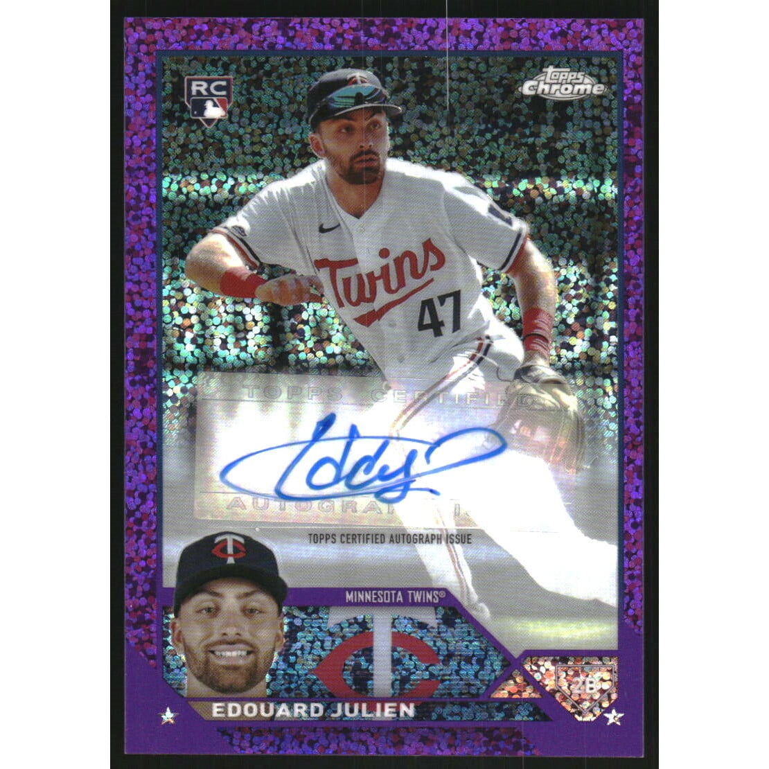 2023 Topps Chrome Update Autographs Purple Speckle Refractors #ACEJU Edouard Julien. rookie card picture