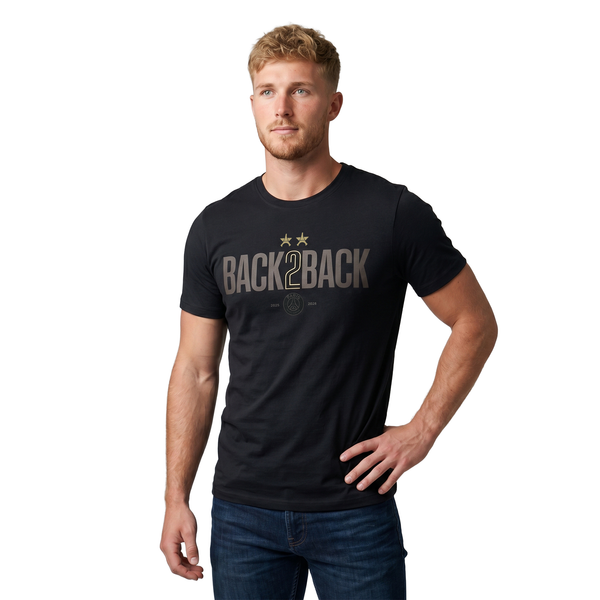 T-Shirt PSG Étoile Eiffel 2 Champions d'Europe Back to Back - Noir