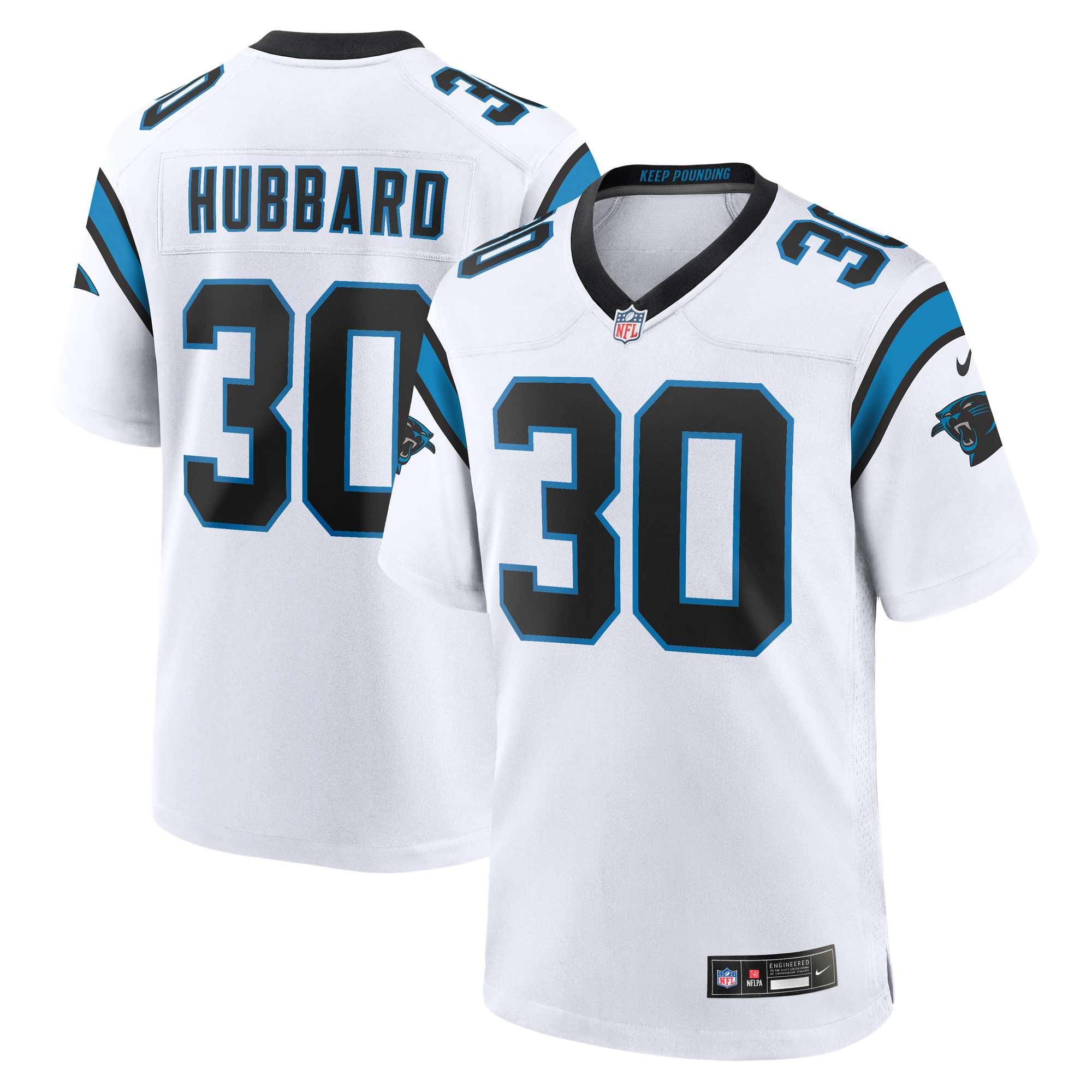 Camiseta Nike Game de la 2ª equipación del Carolina Panthers - Blanco - Chuba Hubbard - Hombre