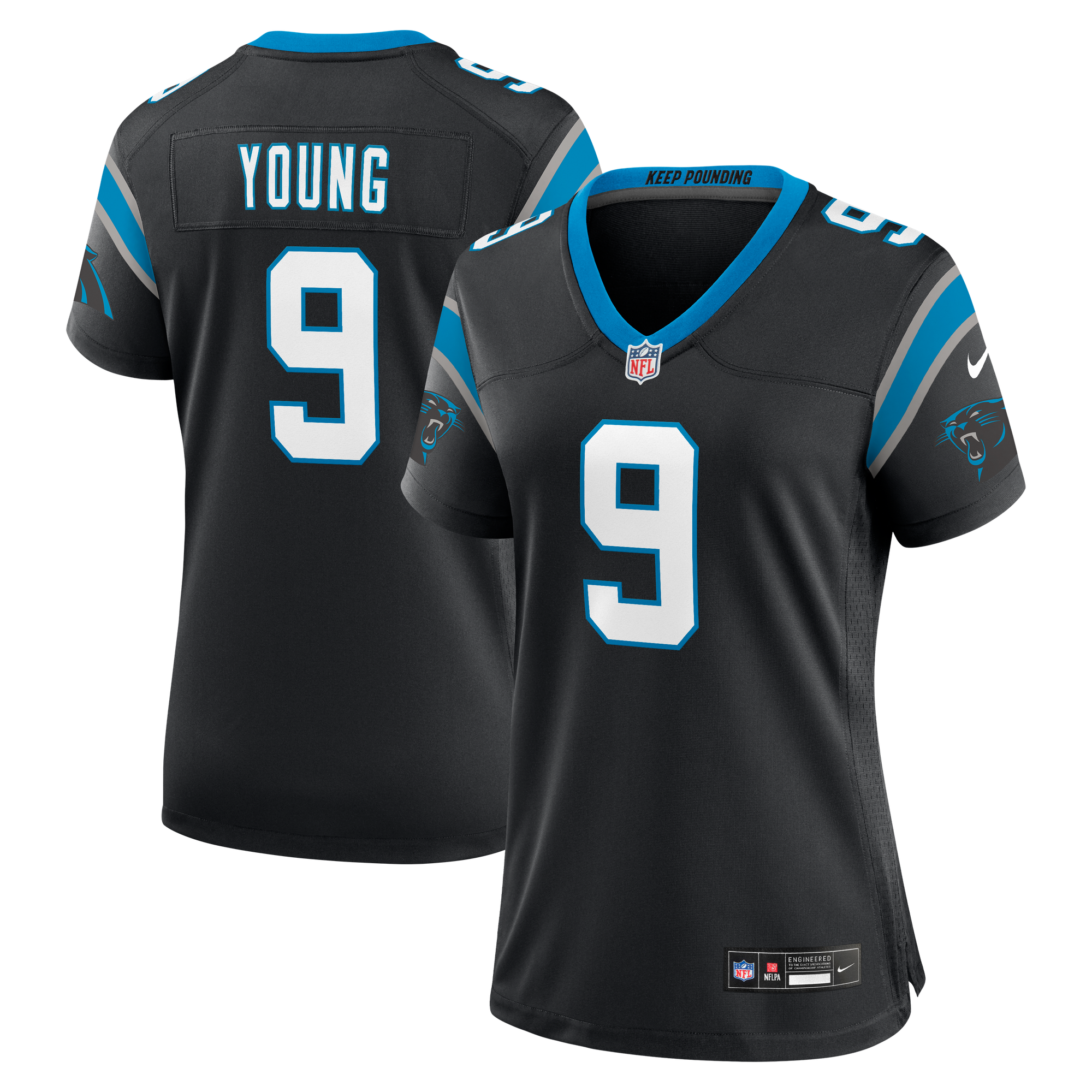 Camiseta Nike Game de la 1ª equipación del Carolina Panthers - Personalizada - Mujer: retailer-supplied image