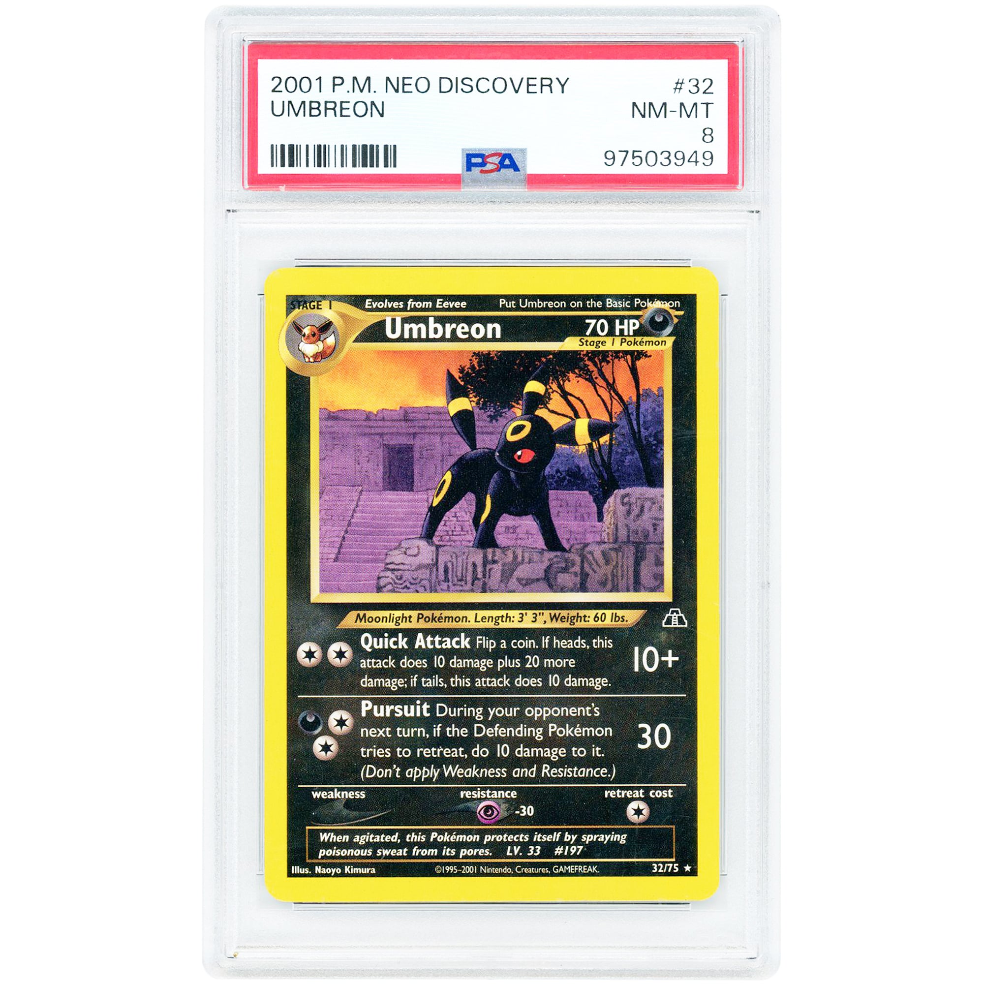 Umbreon 2001 Pokemon Neo Discovery Rare #32 PSA Authenticated 8 Card