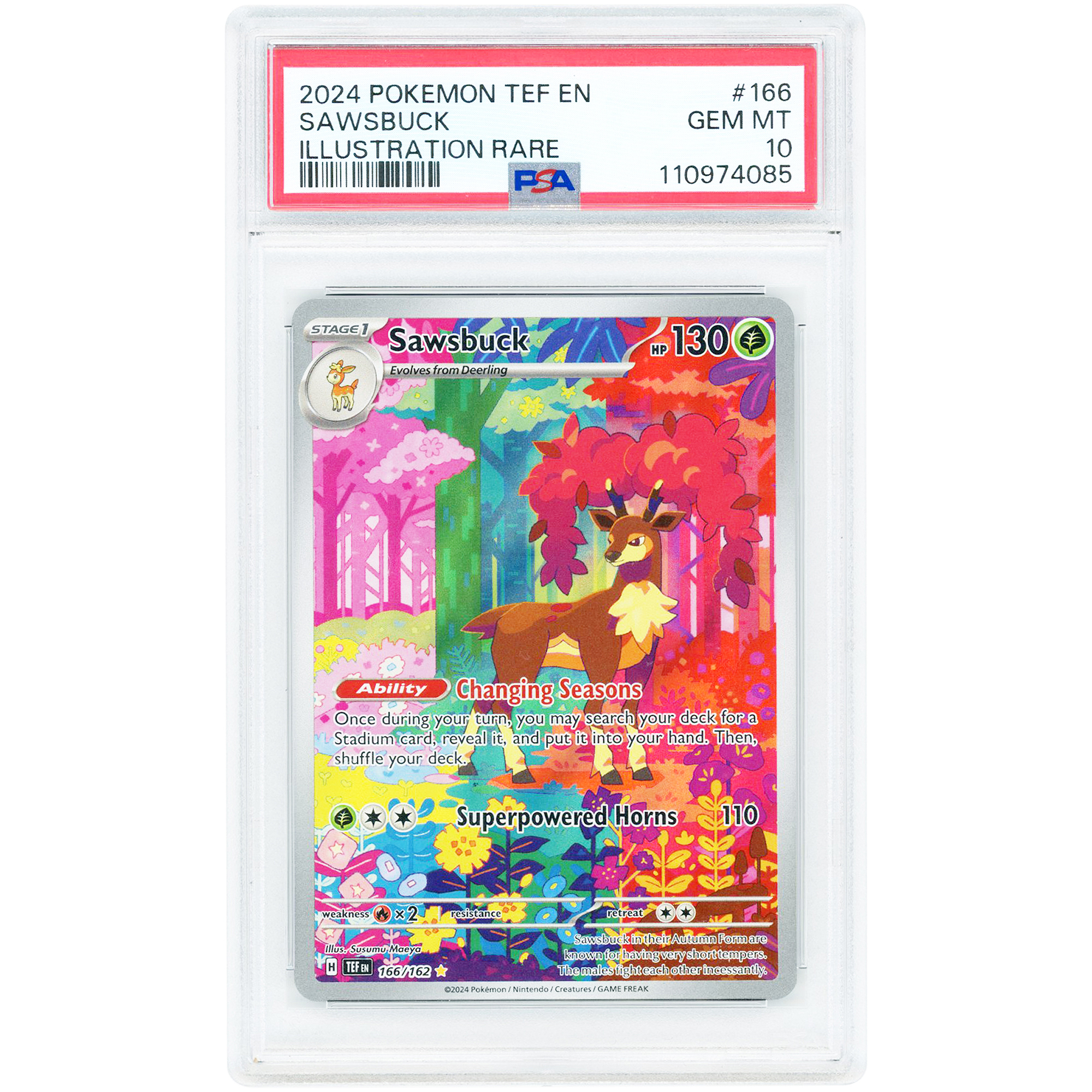 Sawsbuck 2024 Pokemon Temporal Forces Illustration Rare #166 PSA Authenticated 10 Card