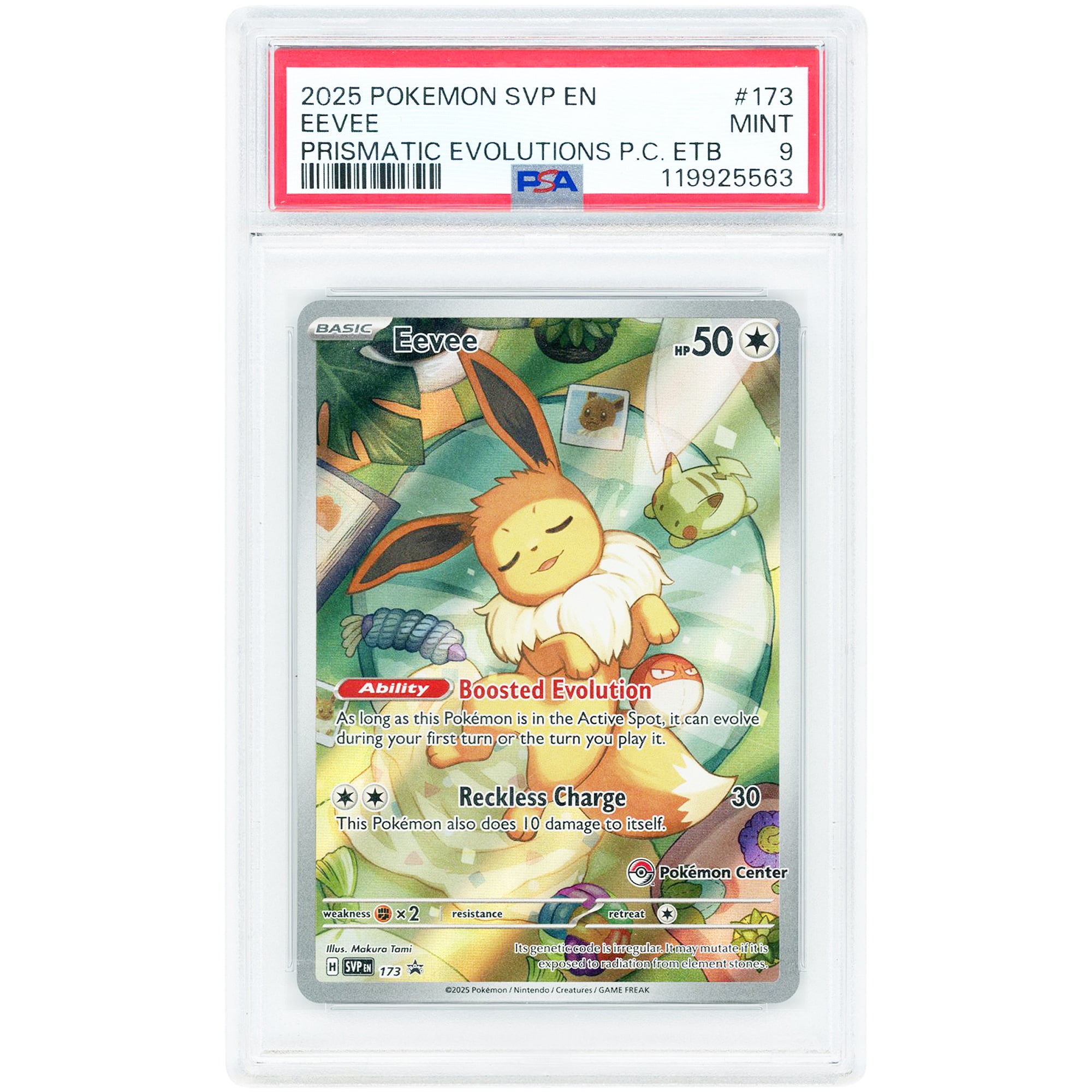 Eevee 2025 Pokemon Scarlet & Violet Pokemon Center Exclusive Promo #173 PSA Authenticated 9 Card