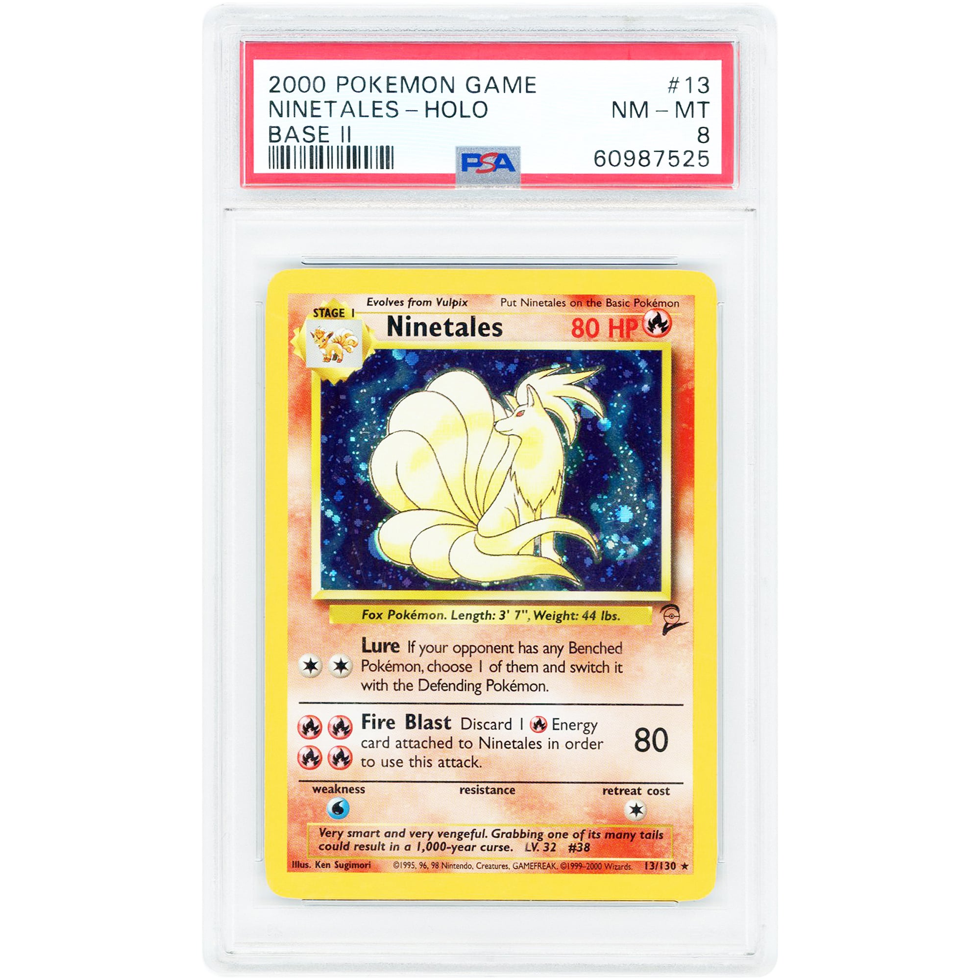 Ninetales 2000 Pokemon Base Set 2 Holo Rare #13 PSA Authenticated 8 Card