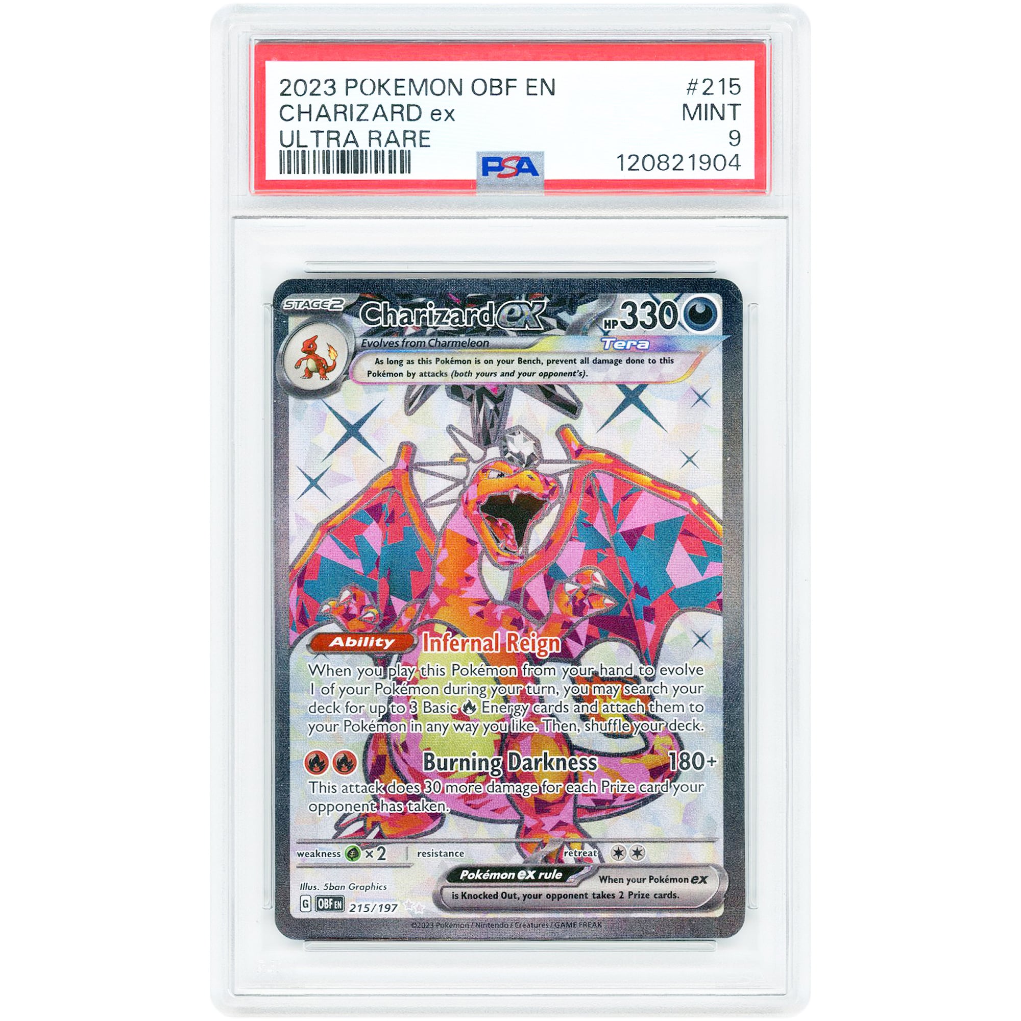Charizard EX 2023 Pokemon Obsidian Flames Ultra Rare #215 PSA Authenticated 9 Card