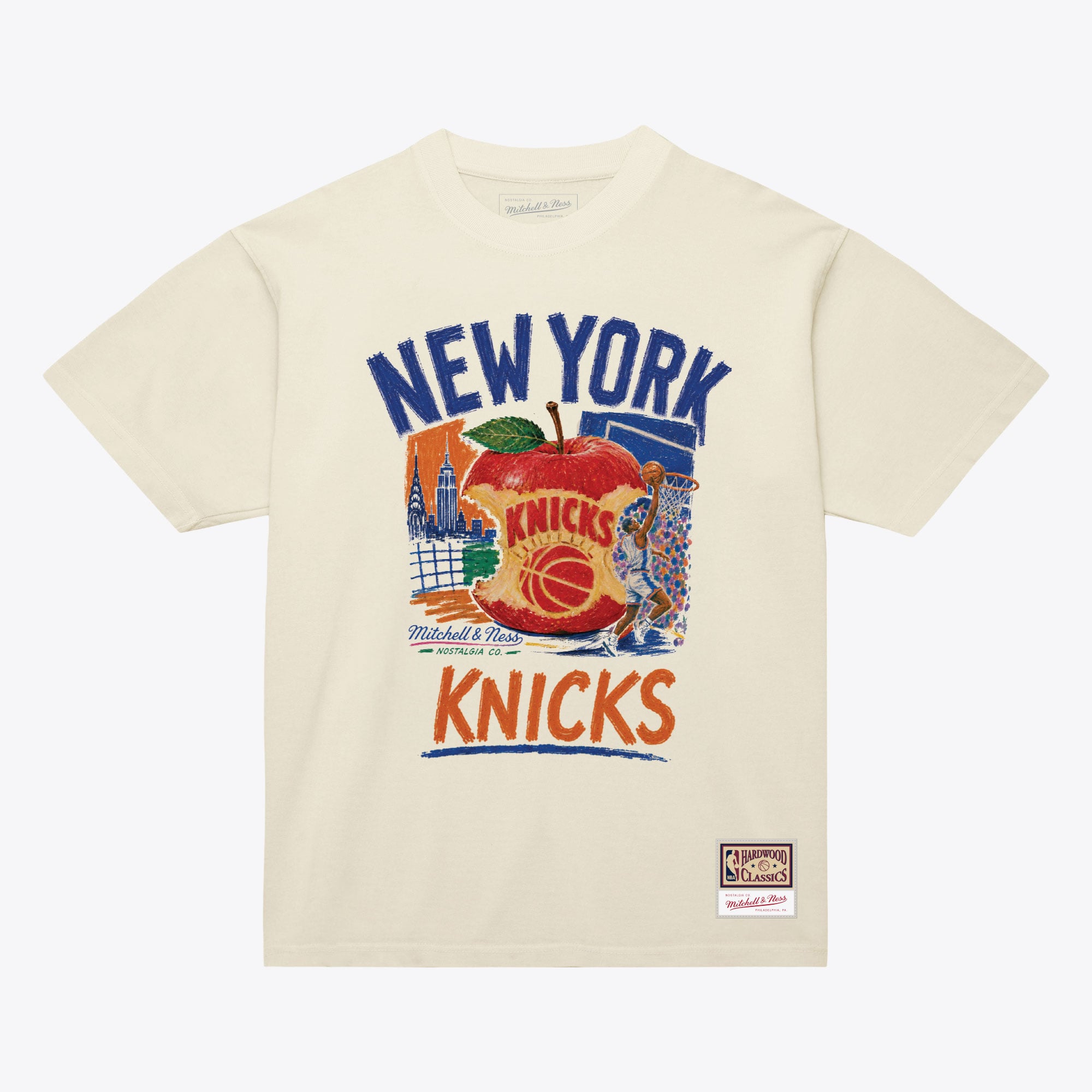 Men's Mitchell & Ness Cream New York Knicks Concrete Apple T-Shirt