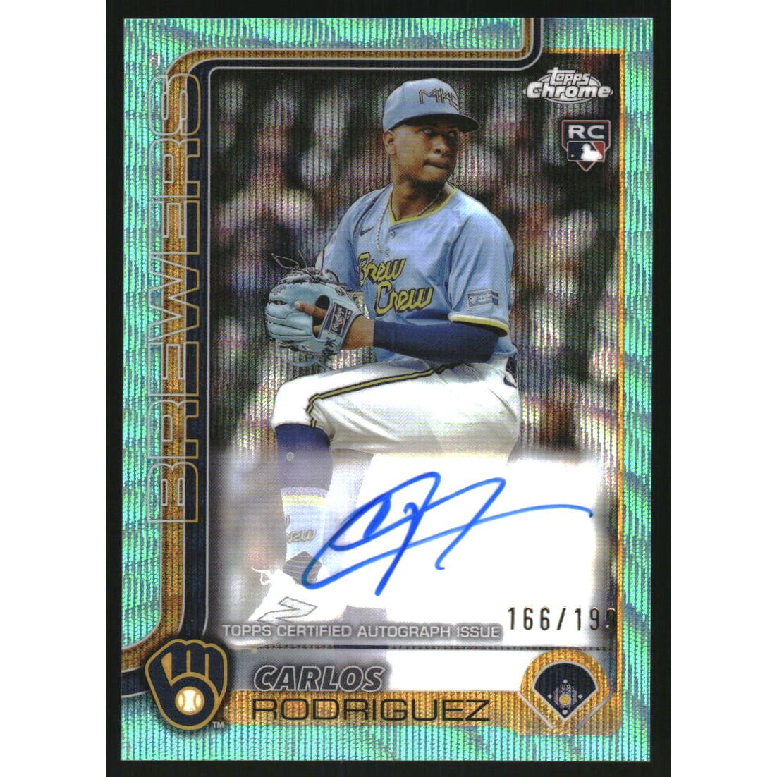 2025 Topps Chrome Rookie Autographs Aqua Wave Refractors #RACR Carlos Rodriguez. rookie card picture