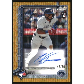 2025 Topps Chrome Rookie Autographs Gold Wave Refractors #RALJI Leo Jimenez
