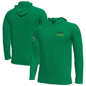 Men's Under Armour #1 Kelly Green Notre Dame Fighting Irish Irish Wear Green Motion Quarter-Zip Long Sleeve Hooded T-Shirt