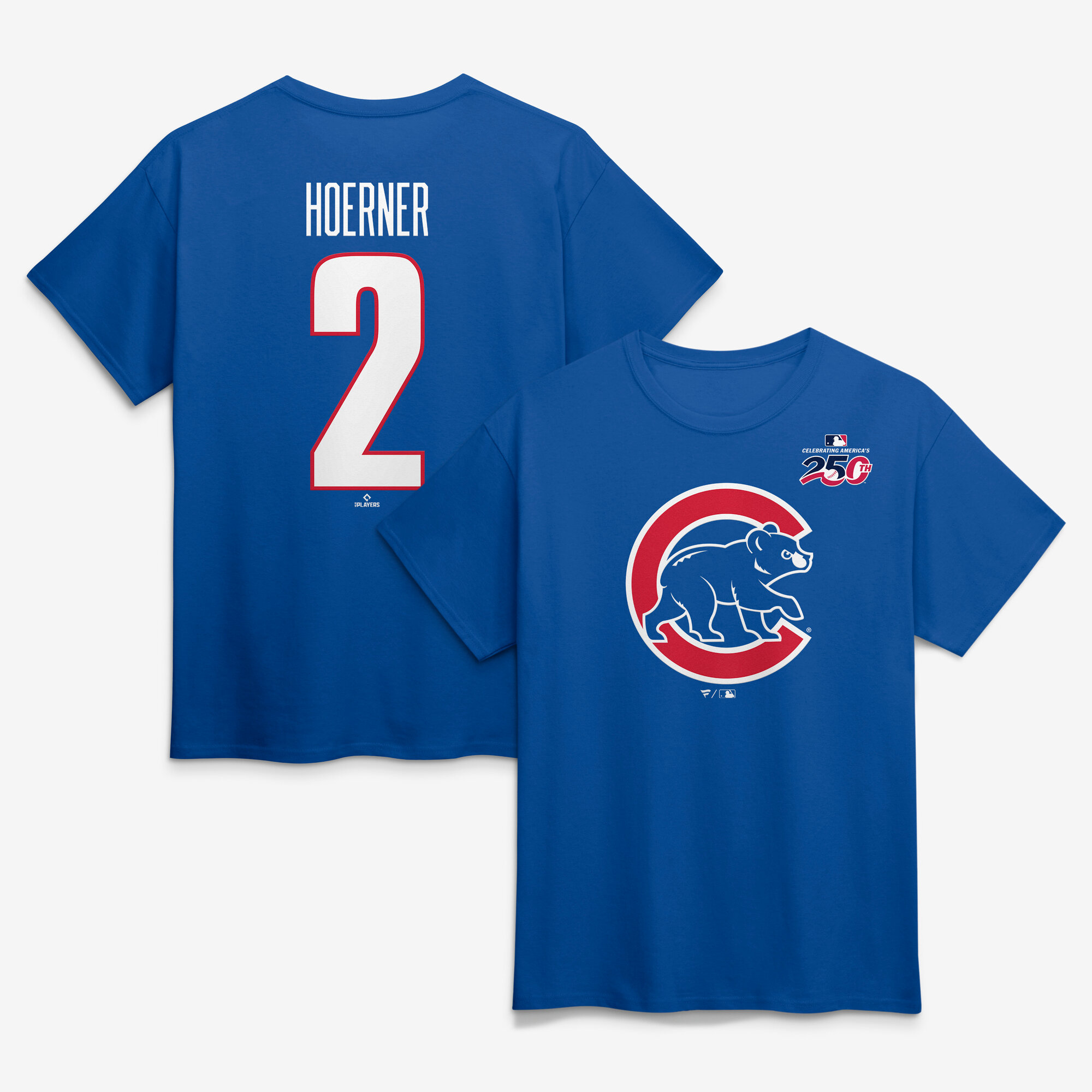Men’s Nico Hoerner Royal Chicago Cubs Celebrating America’s 250th Name & Number T-Shirt
