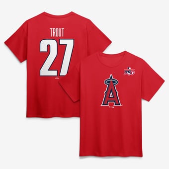 Men's Mike Trout Red Los Angeles Angels Celebrating America's 250th Name & Number T-Shirt