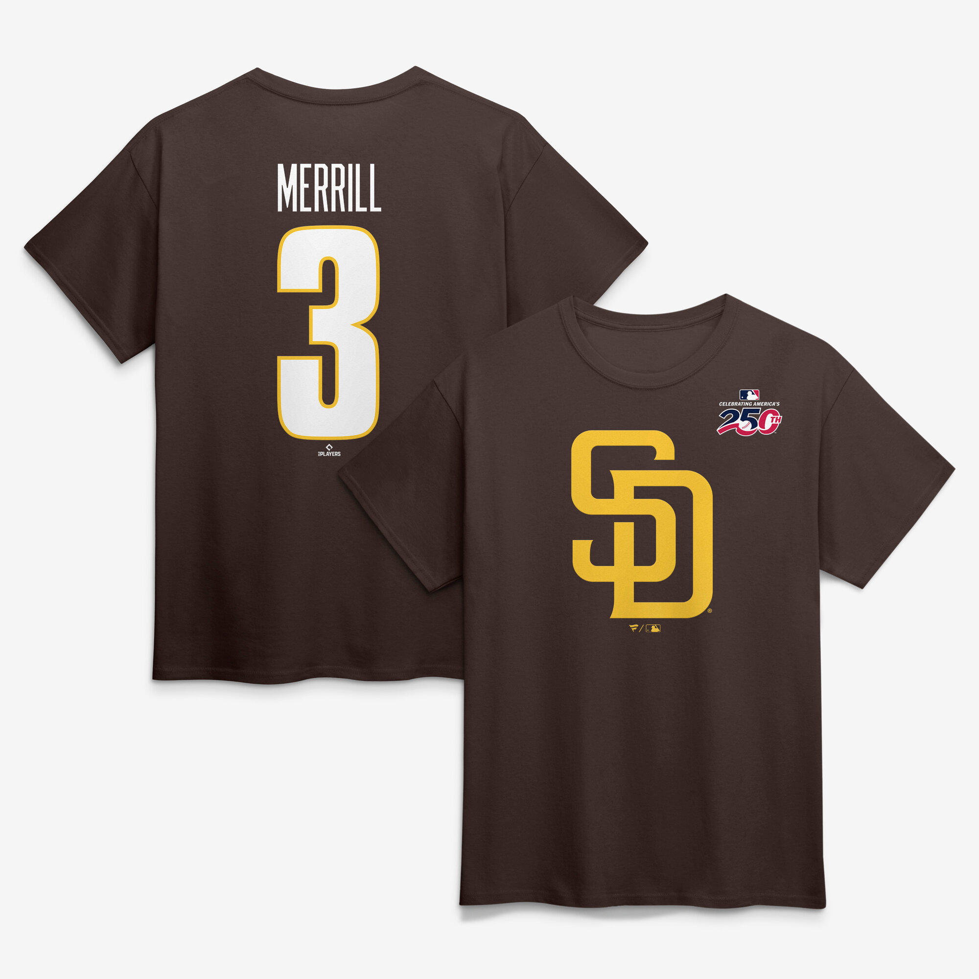 Men's Jackson Merrill Brown San Diego Padres Celebrating America's 250th Name & Number T-Shirt