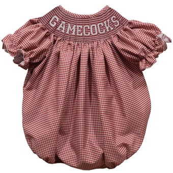 Girls Infant Vive La Fete Garnet South Carolina Gamecocks Gingham Smocked Bishop Bubble Dress