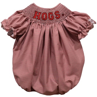 Girls Infant Vive La Fete Cardinal Arkansas Razorbacks Gingham Smocked Bishop Bubble Dress