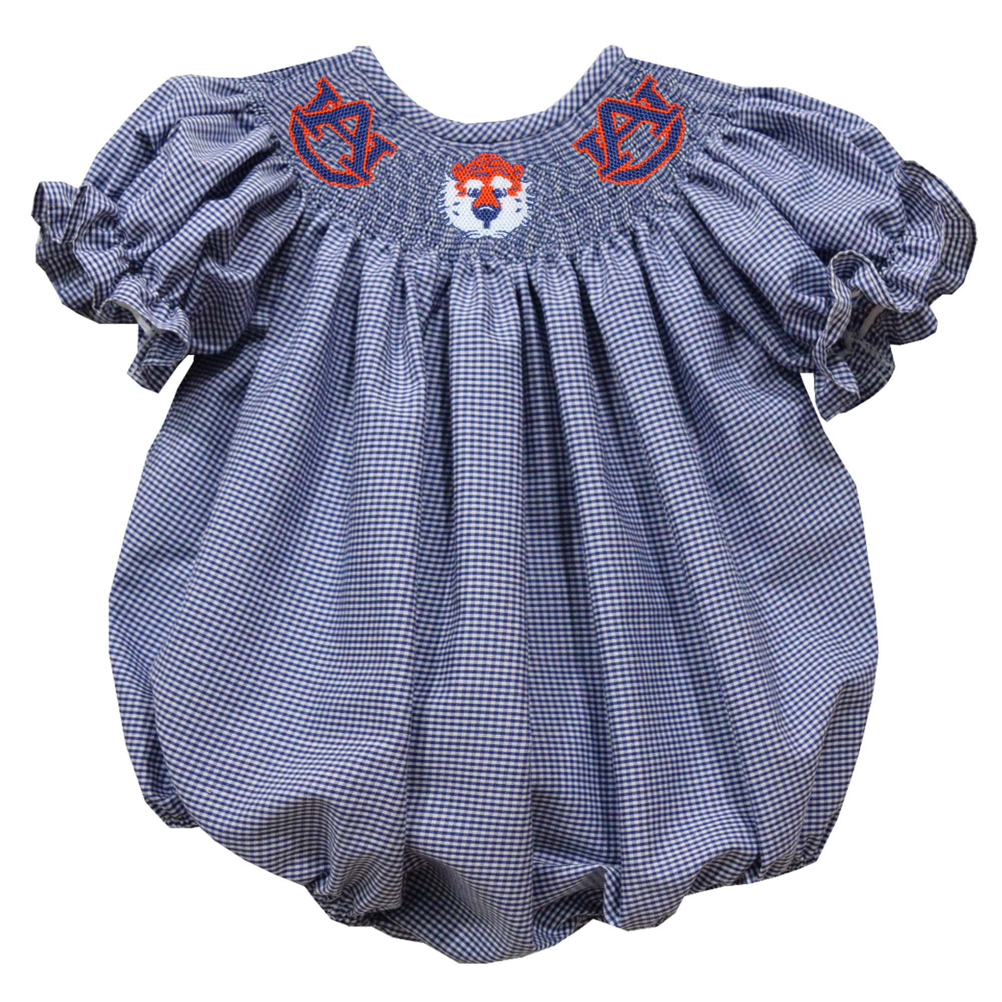 Girls Infant Vive La Fete Navy Auburn Tigers Gingham Smocked Bishop Bubble Dress