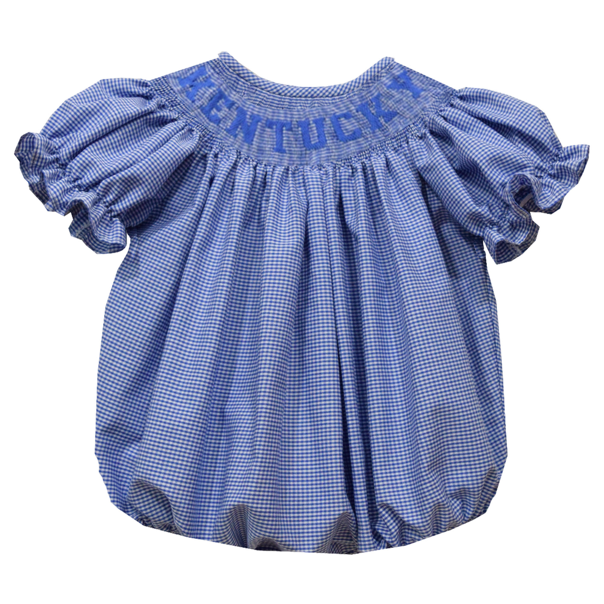 Girls Infant Vive La Fete Royal Kentucky Wildcats Gingham Smocked Bishop Bubble Dress