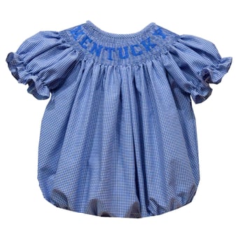 Girls Infant Vive La Fete Royal Kentucky Wildcats Gingham Smocked Bishop Bubble Dress