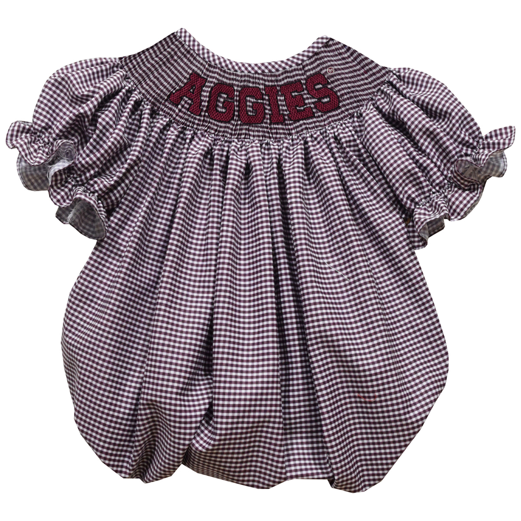 Girls Infant Vive La Fete Maroon Texas A&M Aggies Gingham Smocked Bishop Bubble Dress