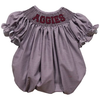 Girls Infant Vive La Fete Maroon Texas A&M Aggies Gingham Smocked Bishop Bubble Dress