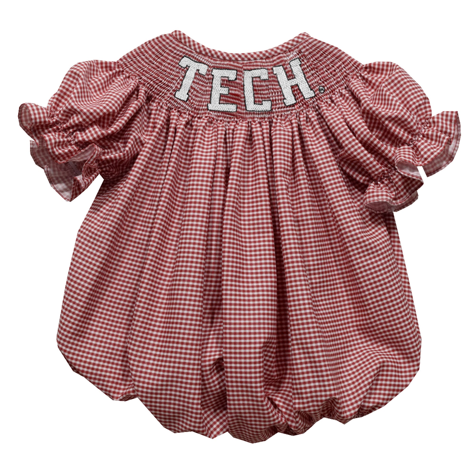 Girls Infant Vive La Fete Red Texas Tech Red Raiders Gingham Smocked Bishop Bubble Dress