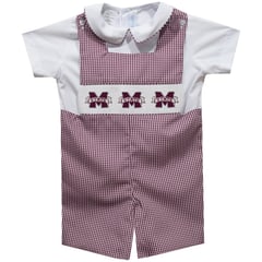 Infant Vive La Fete Maroon Mississippi State Bulldogs Gingham Jon Jon Romper