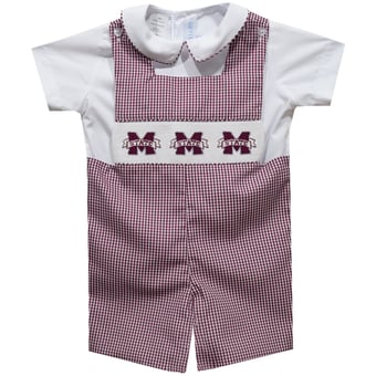 Infant Vive La Fete Maroon Mississippi State Bulldogs Gingham Jon Jon Romper