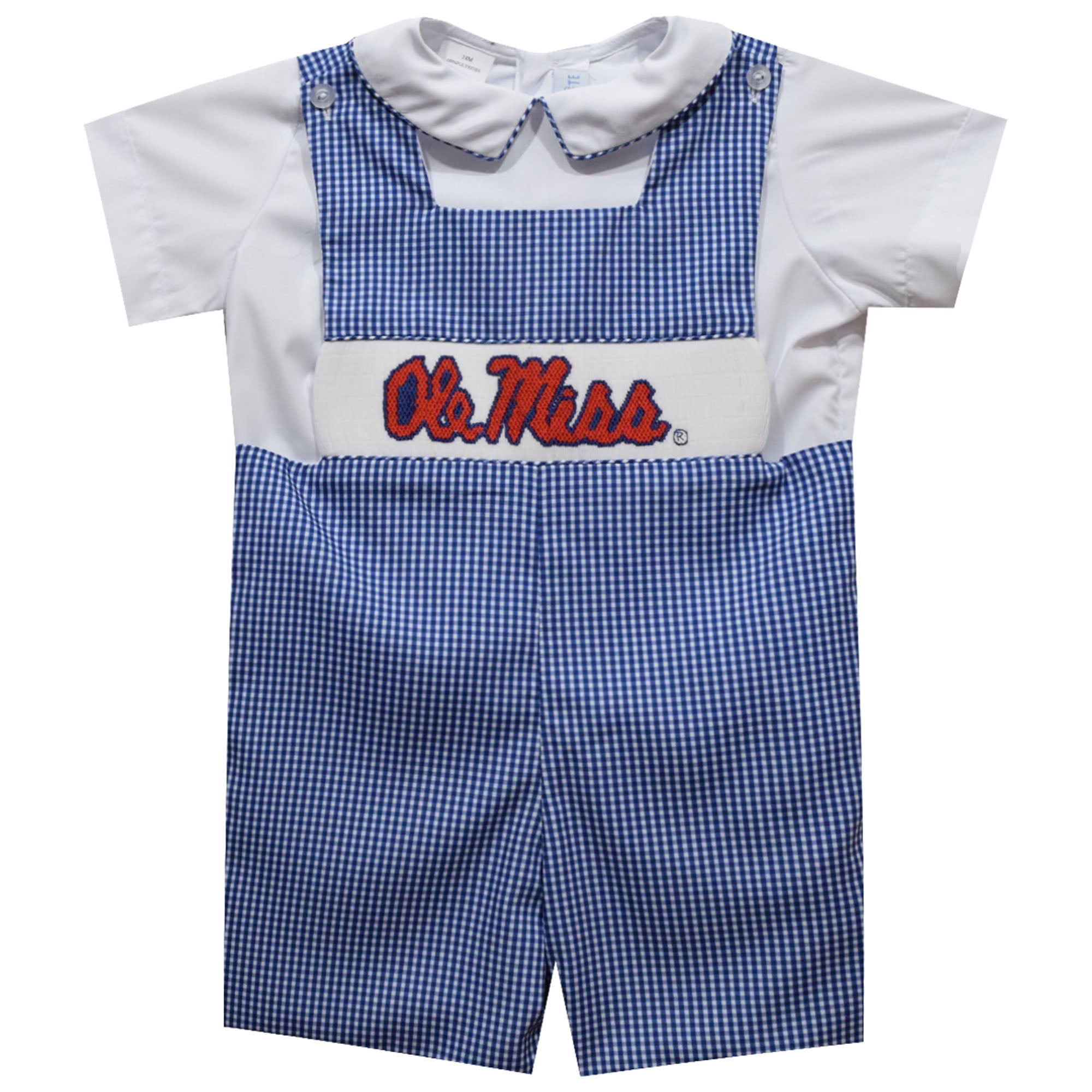 Infant Vive La Fete Navy Ole Miss Rebels Gingham Jon Jon Romper