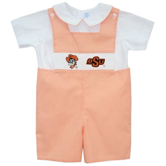 Infant Vive La Fete Orange Oklahoma State Cowboys Gingham Jon Jon Romper